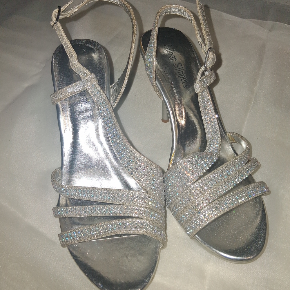 Elegant Silver Glitter Heels
